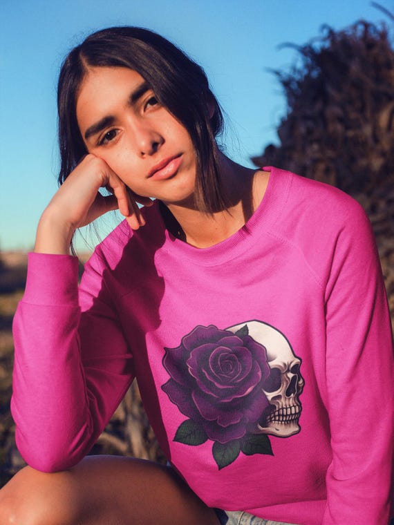 Gothic Rose Skull Sweatshirt, Edgy Fashion, Casual Wear