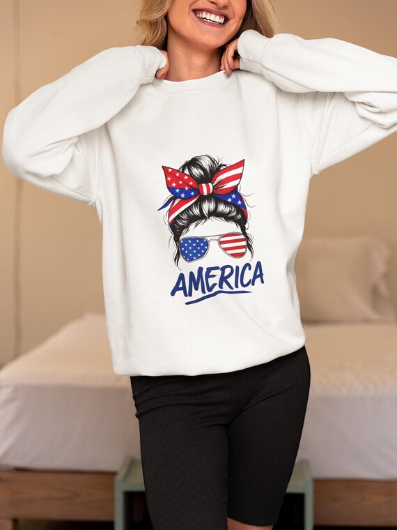 Patriotic American Style Crewneck Sweatshirt, Cozy Fashion for Celebrations, Great for BBQs, Independence Day, Casual Wear, Gifts