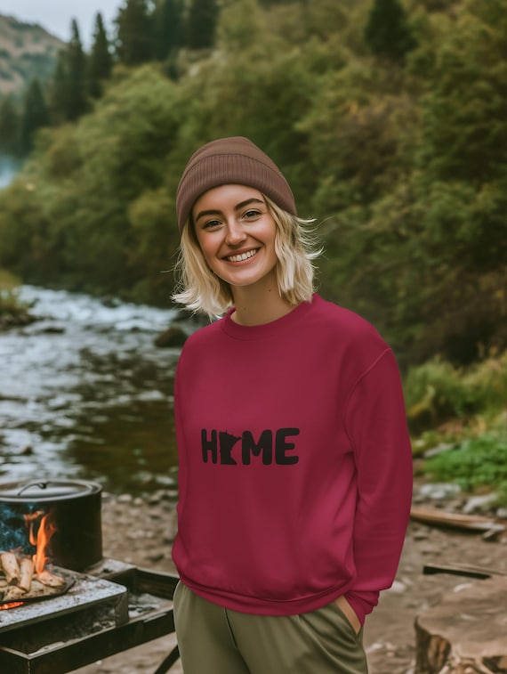 MN Home Crewneck Sweatshirt - Cozy Minnesota Home State Pride Top, Minnesota Lover Gift, State Outline Graphic, Midwest Sweatshirt,