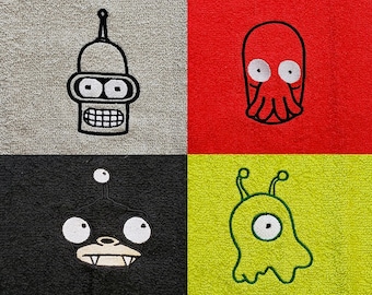 Futurama *SET OF 4* Brain Slug, Bender, Zoidburg & Nibbler Hand/Dish/Kitchen/Tea Towel Set