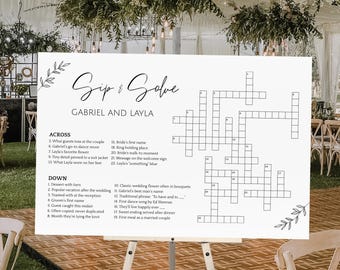Sip and Solve Wedding Sign Template, Wedding Crossword, Crossword Puzzle Wedding, Wedding Crossword Template, Wedding Crossword Puzzle