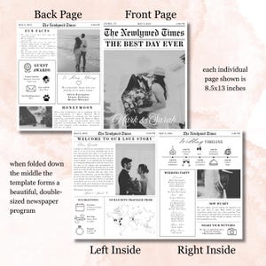 Wedding Newspaper Template, Newspaper Wedding Program Template, Wedding Program, Newspaper Itinerary, Wedding Newspaper, Wedding Favors