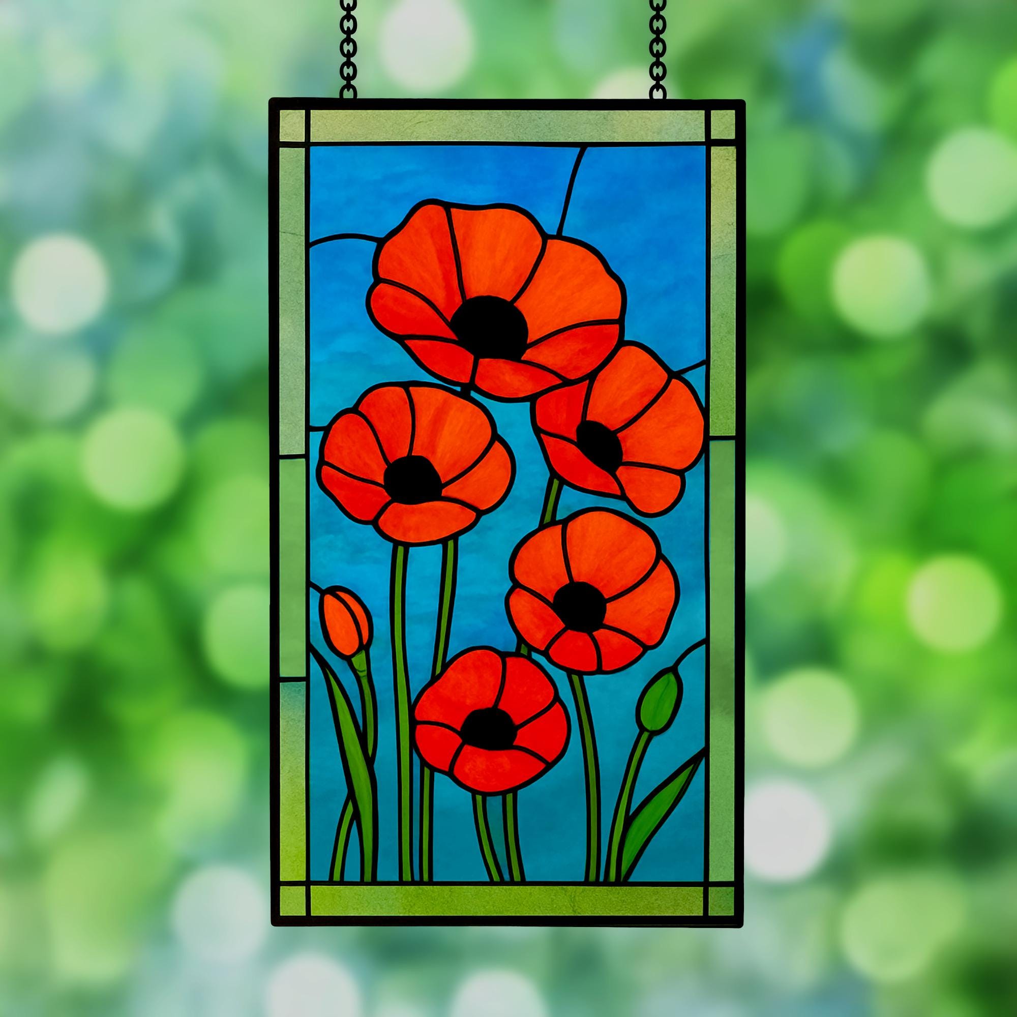 Poppy Stained Glass Pattern, Poppy Stained Glass Template, Poppy Flower Stained Glass Pattern, Poppy Flower Stained Glass Tamplate
