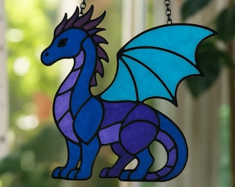 Blue Dragon Stained Glass Pattern, Blue Dragon Stained Glass Template, Dragon Stained Glass Pattern, Dragon Stained Tamplate