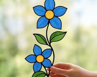 Forget Me Not Flower Stained Glass Pattern, Flower Stained Glass Pattern, Forget Me Not Flower Glass Pattern