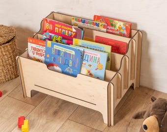Montessori portable bookshelf, Book rack floor, Wooden bookshelf nursery, Montessori bookshelf floor, Kids book storage, Bookshelf kids room