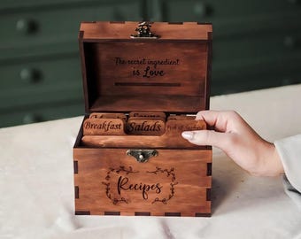 Custom wood recipe box 5x7, Recipe box for bridal shower, Handmade recipe box, Personalized recipe box, Wooden recipe box and cards