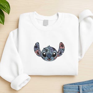 Floral Alien Head Embroidery, Tropical Stitch Design, Cartoon Face Outline, Hawaiian Machine File, Cute Summer Pattern for Hoops