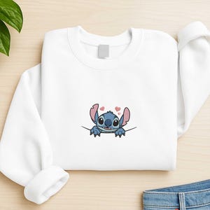 Cute Blue Creature Embroidery, Heart Eyes Patch, Lovable Cartoon Character, Stitch Style Embroidery, Cute Animal Embroidery Design
