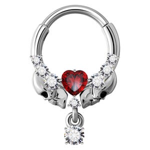 16G 316L Skull&Heart Setpum Ring| Septum Clicker Silver| Gothic Daith Piercing| Dangle Daith/Helix/Tragus Hoop Earring| Halloween Gift Idea