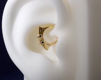 Pierścień do przegrody nosowej Manta Ray 16G | Srebrny kolczyk Daith 8 mm | Oryginalny projekt przegrody nosowej | Złoty piercing helix | Gotycka biżuteria na Halloween