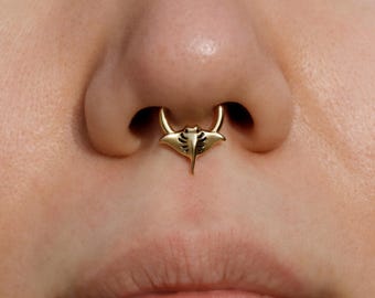 16G Manta Ray Hinged Septum Ring: Original Design Septum Piercing Jewelry, Sterling Silver or Plated 18K Gold, Nickel-free Nose Hoop Jewelry
