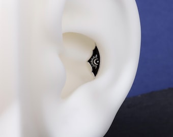 Celestial Goth Conch Threadless Push In Stud| Dark Aesthetic Original Design| Sterling Silver Edgy Stud Earring|Titanium Flat Back Cartilage