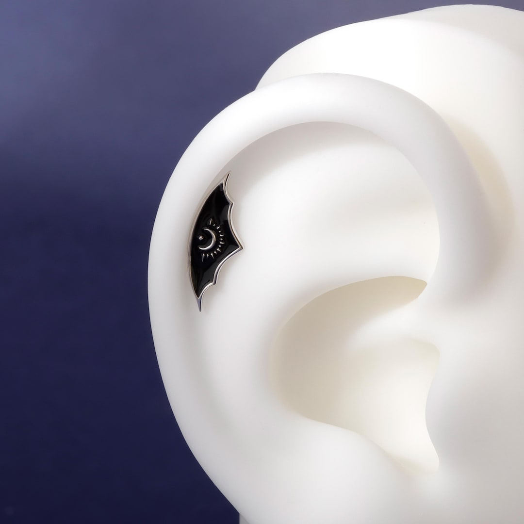 Celestial Goth Hidden Helix Jewelry| Threadless Push in Helix Piercing Gold|dark Aesthetic Original Design|sterling Silver Edgy Stud Earring - Etsy Japan