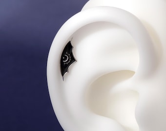 Celestial Goth Hidden Helix Jewelry| Threadless Push In Helix Piercing Gold|Dark Aesthetic Original Design|Sterling Silver Edgy Stud Earring