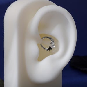 16G Angel & Devil Daith Earring Hoop| Sterling Silver Daith Jewelry| Heart Septum Clicker| Helix Piercing Jewelry| Gothic Piercing Jewelry