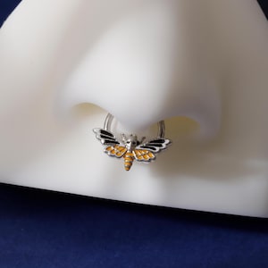 16G Death Moth Septum Ring| 316L Steel Daith Jewelry| Gold Septum Clicker| Helix Piercing Jewelry| Gothic Tragus Hoop | Skull Moth Halloween