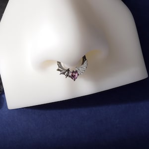 16G Bat Septum Ring| Sterling Silver Daith Jewelry| Heart Septum Clicker| Helix Piercing Jewelry| Gothic Piercing Jewelry| Halloween Jewelry