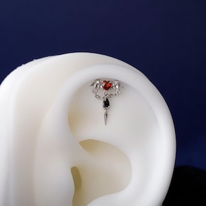 Vampire heart Threadless Push In Helix Earring Dangle| 18K Gold Plated Sterling Silver Flat Back Labret| Tragus Helix Conch Stud, Nose Stud