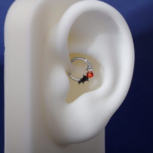 16G Angel & Devil Daith Earring Hoop| Sterling Silver Daith Jewelry| Heart Septum Clicker| Helix Piercing Jewelry| Gothic Piercing Jewelry