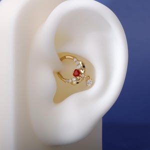 Amore Mortale // Orecchini a cerchio Daith con teschio e cuore 16G / Gioielli Daith Clicker / Anello pendente con elica per cartilagine / Gioielli gotici per lei / Halloween