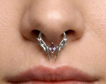 Dornen Septum Ring - Unchain the Rebel Soul | 16G Daith Ohrring S925 Sterling Silber Vergoldet | Gothic Eigendesign | Leicht zu Öffnendes Piercing