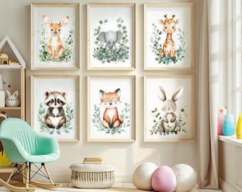 Baby Tiere druckbare Kunst | Kinderzimmer Deko Set | Waldtier Drucke | Baby-Dusche-Geschenk | Digitaler Download | Kinderzimmer Dekor