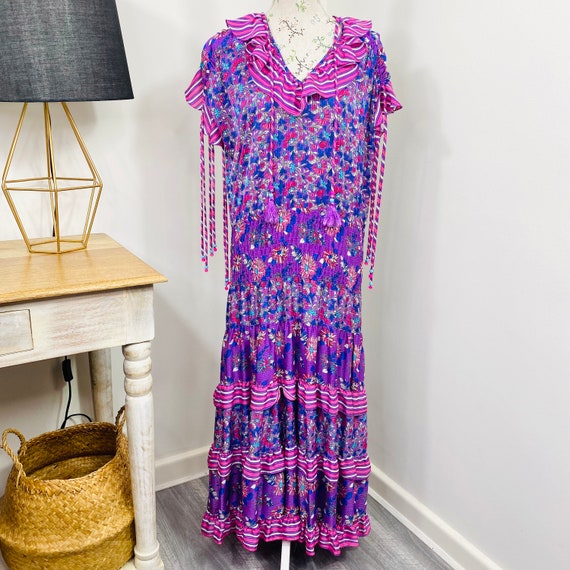 Vintage 80s Diane Freis Maxi Dress Floral Purple P