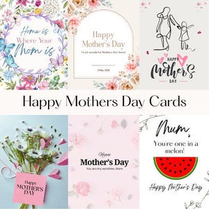 Mother&#39;s Day Printable Digital Cards - Happy Mother&#39;s Day - Ready to Print PDF Files