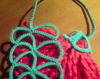 Tatted lace bookmark Australian Rosy Ironbark tatted gumleaf bookmark with 3-D flower tassel