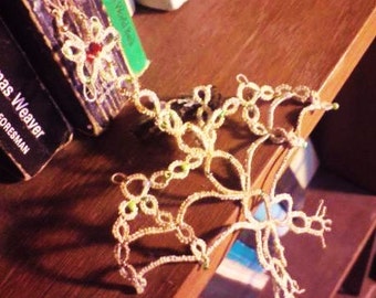 Tatted and beaded Lace dragon Jewelled Morton Bay bookmark or patch