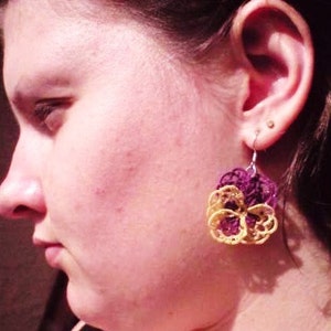 Tatted lace earrings purple yellow Pansies For Thoughts image 3