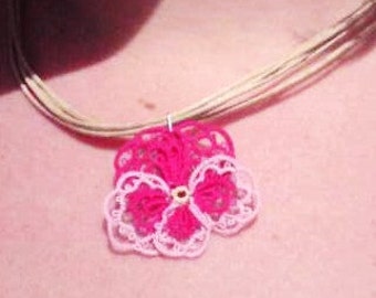 Pink and mauve tatted lace necklace Pansies for Thoughts