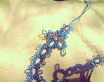 Tatted lace decorative motif or bookmark "Tropical Fringed Book Wyrm" dragon lace