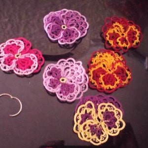 Tatted lace earrings purple yellow Pansies For Thoughts image 5