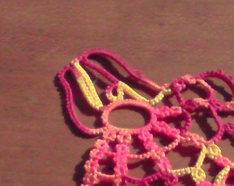 Frilled Dragon tatted lace patch bookmark embellishment orange red yellow
