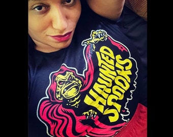 Haunted Spooks yellow and red tee