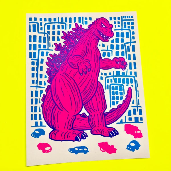 Lil Pink Godzilla screen print