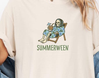 Summerween Skeleton Comfort Colors Shirt, Spooky Summer Vibes, Summer Halloween Beach Tee, Halloween Lover Gifts, Summer-ween Tshirt