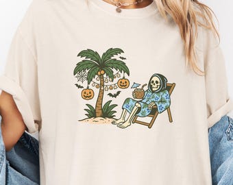 Summerween Skeleton Comfort Colors Shirt, Spooky Summer Vibes, Summer Halloween Beach Tee, Halloween Lover Gifts, Summer-ween Tshirt