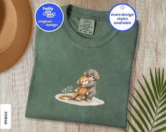 Monkey Punch Comfort Colors Shirt, Baby Monkey Holding Plush Toy T-Shirt, Animal Lover Gift, Viral Sad Monkey Meme, Mama & Youth Graphic Tee