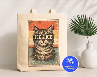 Anti ICE Pro Immigration Tote Bag, Abolish ICE Funny Cat Political Canvas Bag, Human Rights Civil Rights Equality, Immigration Bag