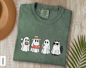Comfort Colors Summerween Ghost Shirt, Funny Ghost Beach Shirt, Halloween Beach Shirt, Summer Halloween Shirt, Black Cat Spooky Season