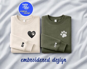 Op maat geborduurd bijpassende sweater voor koppels, hoodie met hart en poot, initiaal met hart op mouw, jubileum Valentijnsdagcadeau kat hond