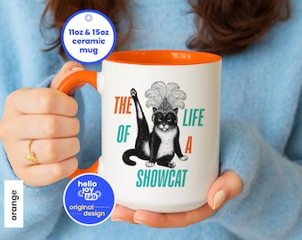 The Life of a Showcat Coffee Mug, Funny Cat Show Girl Era Ceramic Mug, Retro Tuxedo Cats, T S 12 Fan Merch, Gift for Cat Lover