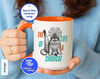Koffiemok "Het leven van een showkat", grappige keramische mok in de stijl van de showmeisjes, retro Perzische katten, T.S.12 fan merchandise, Valentijnsdagcadeau voor kattenliefhebbers
