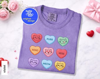 Comfortkleuren shirt grappige kat snoep hartjes, T-shirt gesprek harten, Valentijnsdag T-shirt, Xoxo-trui, sweater kattenliefhebber