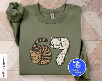 Six Seven Sweatshirt, Funny 6 7 Meme Sweater, Cats Sleeping 67, Funny Cat TShirt, Funny Cat 6 7 Shirt, Gift for Cat Lovers