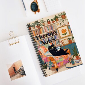 Therapy Notes Spiral Notebook, Cat Lover Gift, Journal for Mental Health, Self-Care Notebook, Cozy Study Companion, Home Office Decor