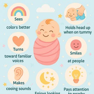 Grafiek met mijlpalen voor baby van 2 maanden oud – afdrukbare ontwikkelingstracker – zachte pastel kinderkamerdecoratie – poster vaardigheden pasgeborene – MamaJoy